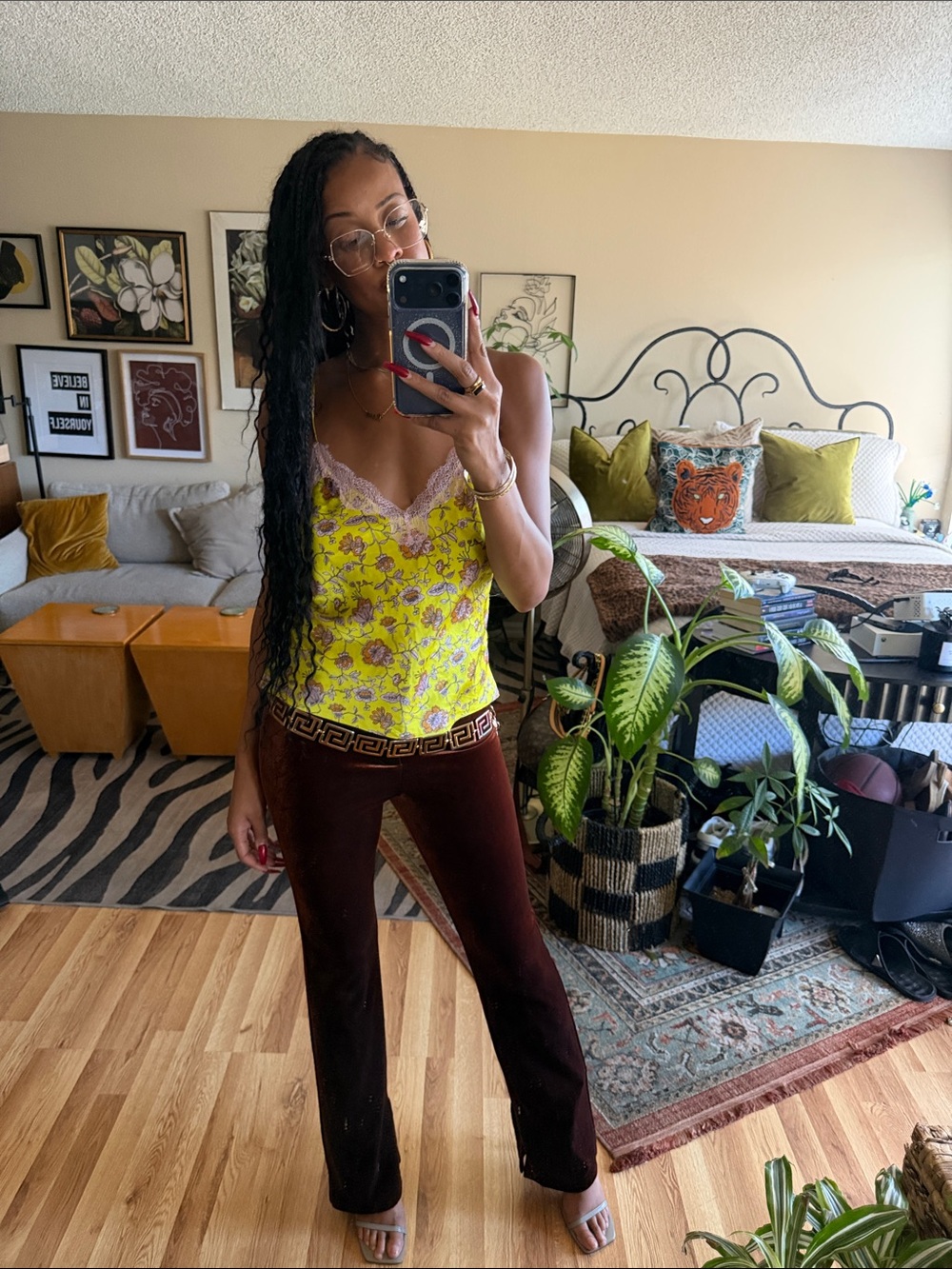 Victoria's Secret Neon Yellow Pink Lace Trim Floral Camisole